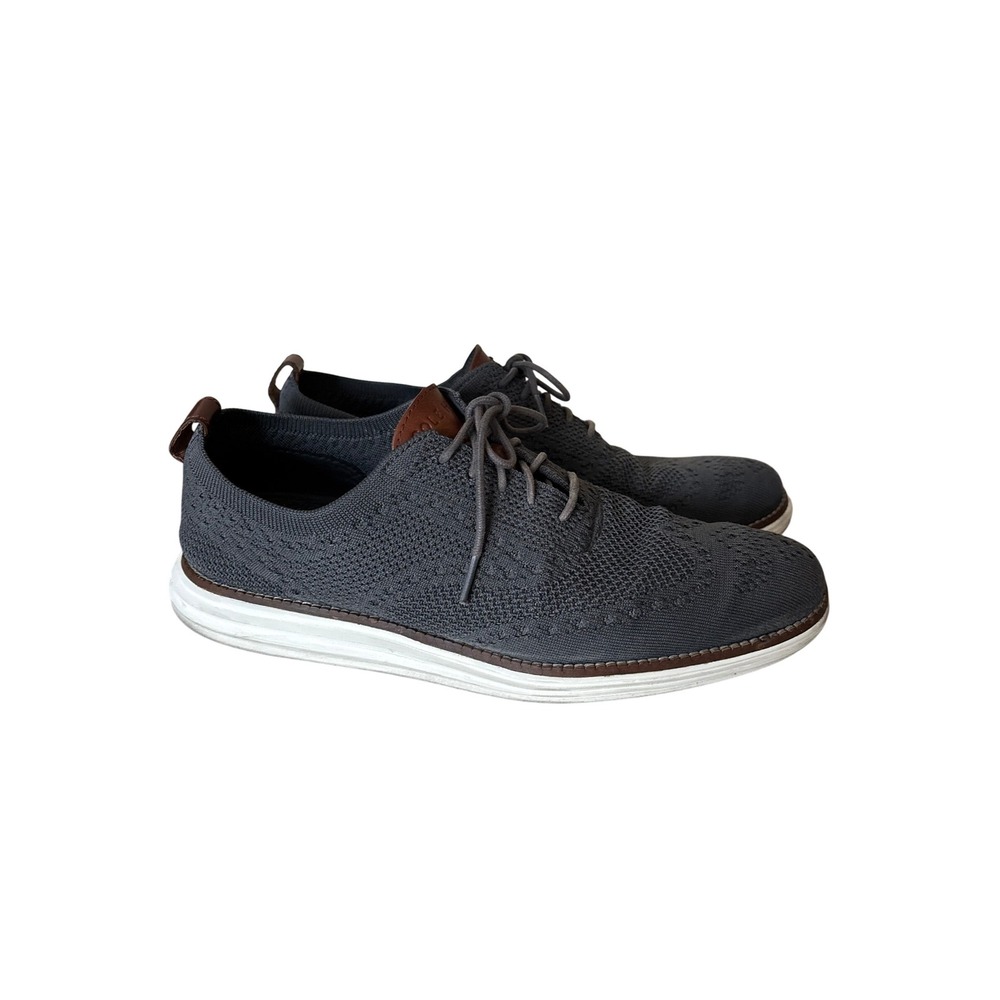 Cole Haan Mens 9 Grandpro Knit Wingtip‎ Oxford Shoes Gray Lace Up